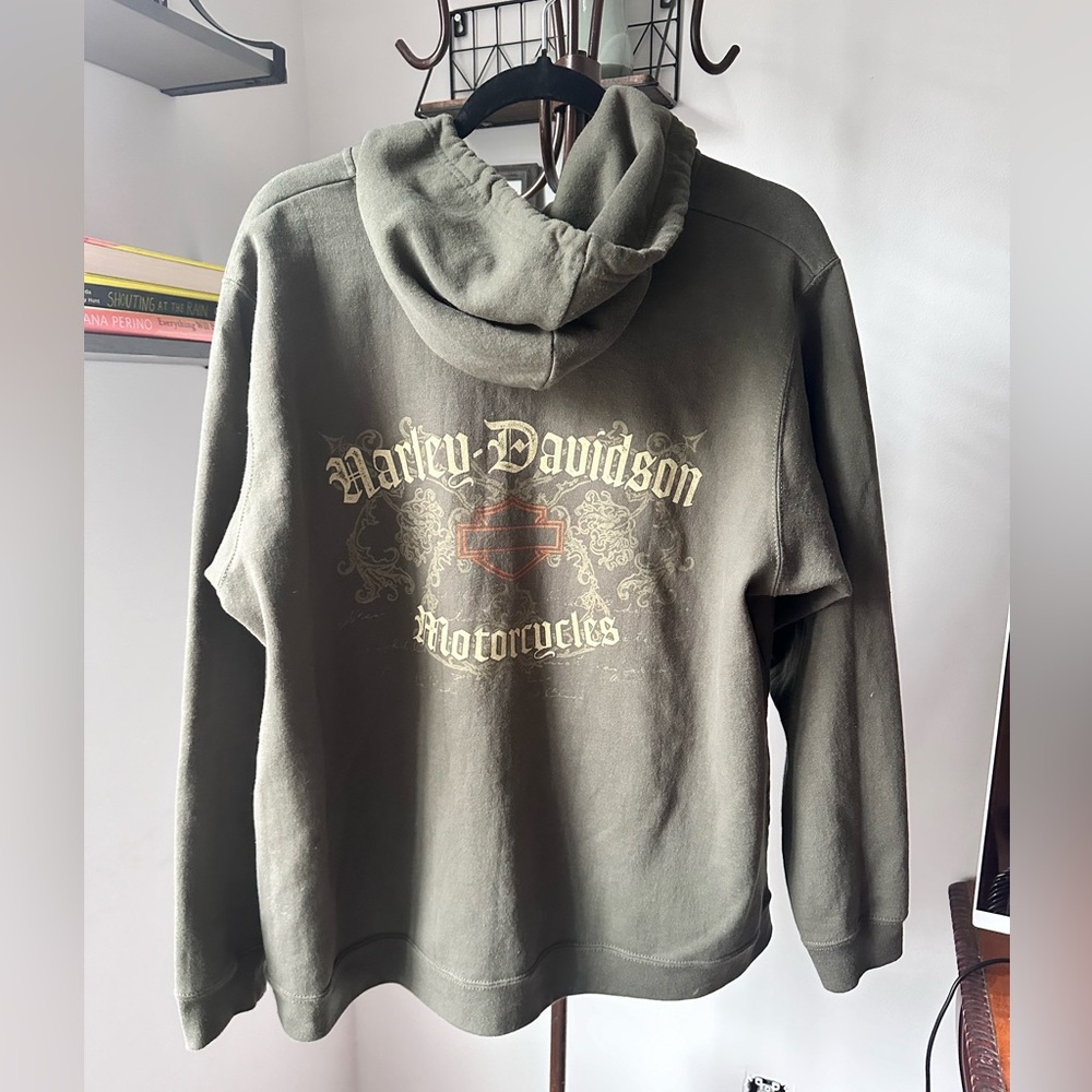 HARLEY DAVIDSON GREEN ZIP UP FLEECED HOODIE UNISEX 2X - Picture 6 of 14